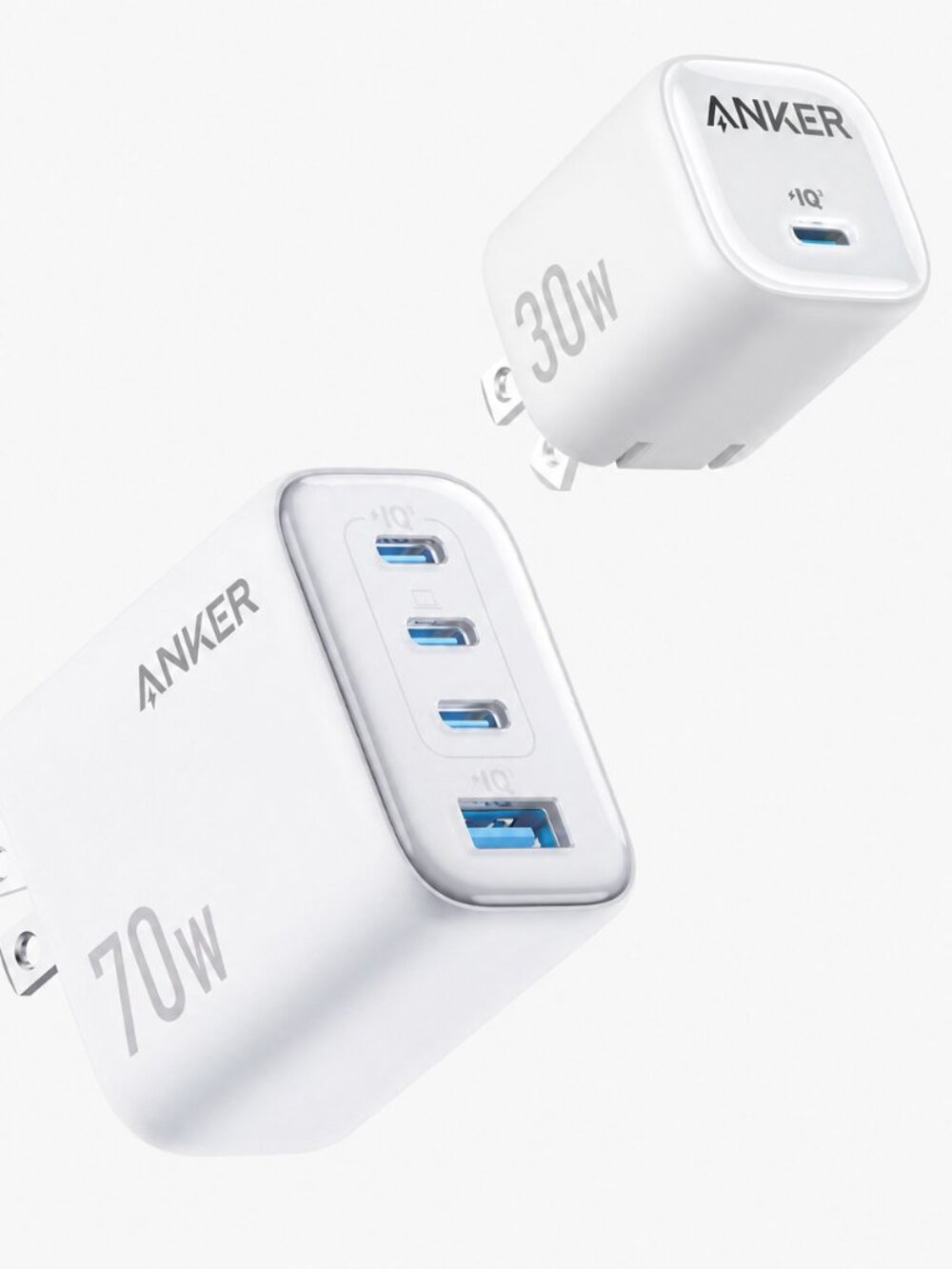 Anker 70W 30W USB-C Fast Wall Charger 2-Pack Bundle White A121C A2698